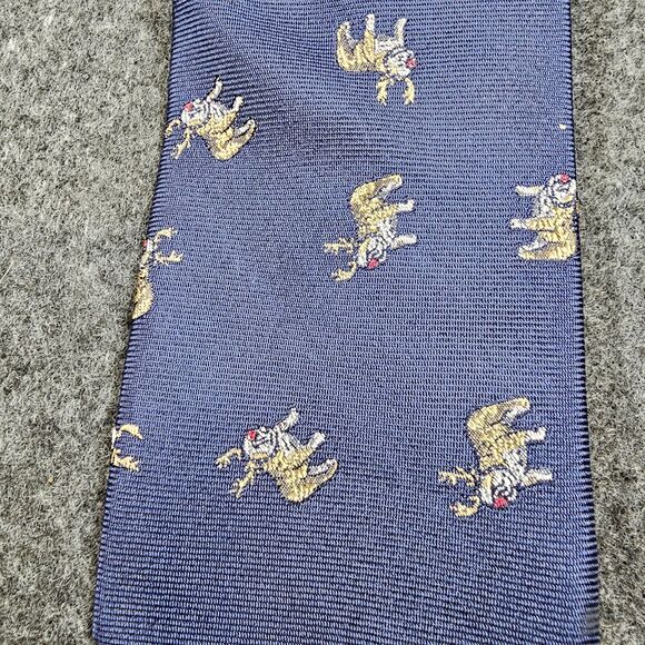 J Crew Christmas Tie Pug Reindeer Dog 100% Silk Blue 61" Long Necktie J.Crew